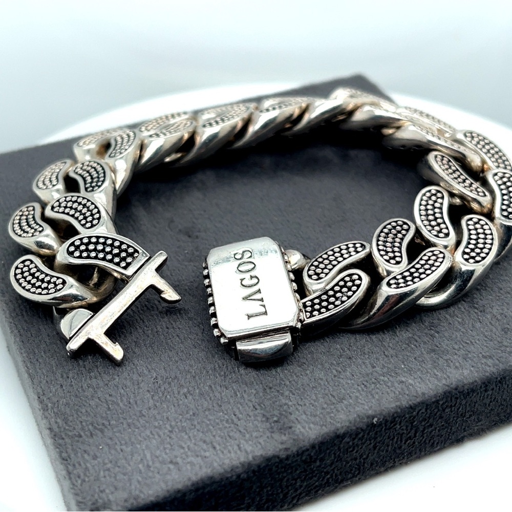 LAGOS Sterling Silver Anthem Caviar Bead Wide Curb Link Bracelet - Picture 5 of 6
